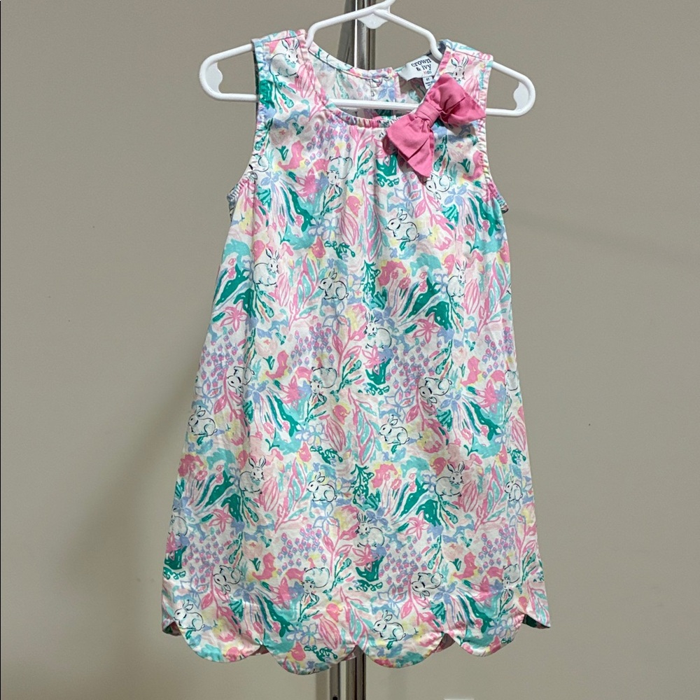 Crown & Ivy Girls' Floral Bunny Dress with Pink Bow